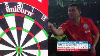 AMAZING DARTS Michael van Gerwen v Mensur Suljovic  European Darts Grand Prix [upl. by Rotkiv352]