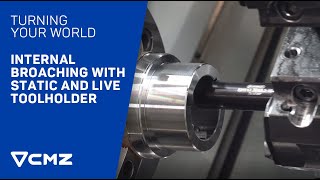 Internal broaching with static and live toolholder in a CNC lathe  CMZ Turning your world [upl. by Mcleroy]