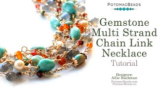 Gemstone Multi Strand Chain Link Necklace DIY Jewelry Making Tutorial by PotomacBeads [upl. by Kirad820]