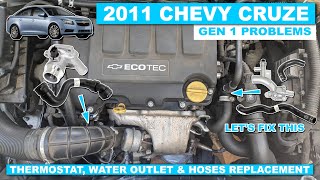 2011 Chevy Cruze  Thermostat Water Outlet amp Hoses Replacement [upl. by Gorden226]