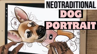 Neo Traditional Dog Portrait  Procreate Tattoo Design [upl. by Heisser]