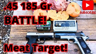 Paul Harrell Style MODERN MEAT TARGET Tribute 185 Grain 45 BATTLE Golden Saber vs Sierra 36 425quot [upl. by Atenik]