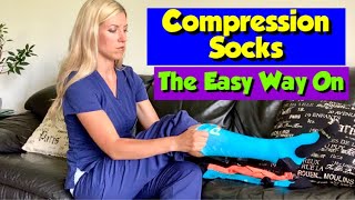 How to Put On Compression Socks THE EASIEST WAY [upl. by Ynnub]