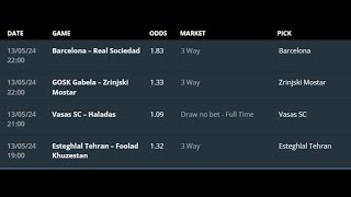 20 ODDS BETTING TIPS15052024 13TH MAY  19TH MAY 2024 TODAYS FREE SPORTS BETTING TIPS [upl. by Asiar]