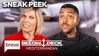 SNEAK PEEK Chef Jono Shillingford Feels The Pressure  Below Deck Mediterranean S9 E3  Bravo [upl. by Elimay]