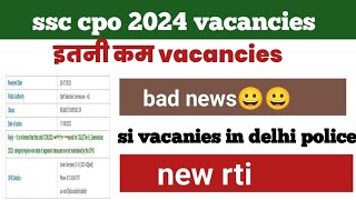 ssc cpo 2024 total vacancies  latest rti reply si vacancies in delhi police 2024 [upl. by Raven80]