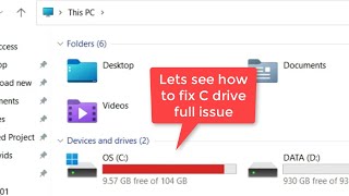 C drive full and showing red issue in Windows 11 Fix [upl. by Lexy]