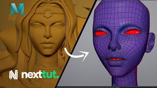 MAYA TUTORIAL  Stylized Head Retopology Workflow  Step by Step [upl. by Shiroma]