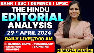 Editorial Analysis  29th April 2024  Vocab Grammar Reading Skimming  Nimisha Bansal [upl. by Udenihc807]