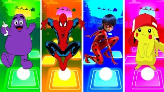 Grimace Ski 🆚SpiderMan 🆚Miraculous🆚Pikachu 🎶👑🔥Tiles EDM rush game [upl. by Siugram]