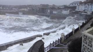 Porthleven Winter Storm Waves on the OneWay Road [upl. by Herrick]