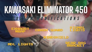 KAWASAKI ELIMINATOR 450  CRASH GUARD  EXHAUST WRAP  CUSTOM MODIFICATIONS [upl. by Ugo517]