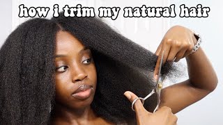 HOW I TRIM MY NATURAL HAIR AT HOME  type 4 💇🏾‍♀️✂️ [upl. by Alo]