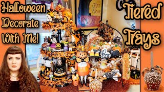 Decorate With Me HOW I DECORATE TIERED TRAYS 🎃Halloween🎃 [upl. by Weld]