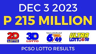 Lotto Result December 3 2023 9pm PCSO [upl. by Dolli]