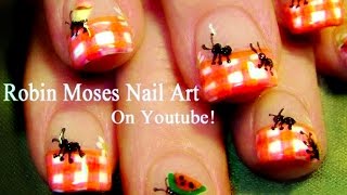 DIY Easy Summer Nails  Picnic Ants Nail Art Design [upl. by Siravat]