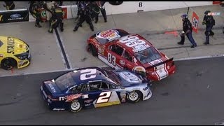 NASCAR Bristol  Keselowski and Reutimann Collide on Pit Road [upl. by Odicalp]