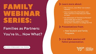 2024 Family Webinar Series quotFamilies as Partnersquot and NowWhatvtedu [upl. by Ahcim]