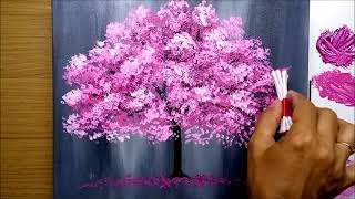 How to Paint Cherry Blossom  Technique with Cotton Swab  Acrylic Painting to train [upl. by Vevina687]