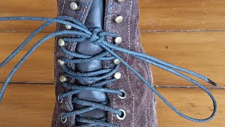 How to tie a Parisian Knot two ways on my Drews 8quot Logger Boots [upl. by Roarke174]