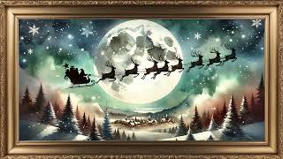 Santa and reindeers flying over snow covered town Frame TV Art Christmas Frame TV art santasleigh [upl. by Octavian]