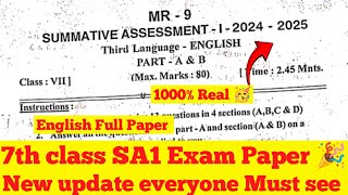 7th class English SA1 💯 Real paper  100  Real latest update  subscribe for more [upl. by Ahsimot]