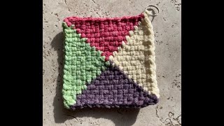 Potholder Right Angle Twist Triangle Diagonal on Traditional Weaving Loom Weave Bright Colors [upl. by Chase]