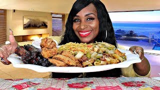 Crawfish Lo Mein Pepper Steak and BBQ Rib Mukbang [upl. by Ilesara]