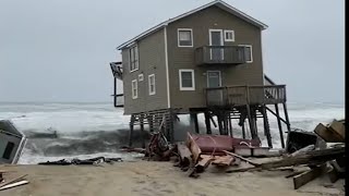 Houses collapse into ocean as sea rises sand erodes in Outer Banks [upl. by Ahsened]