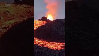 Lava river Basaltic aa lava flow downhill in Iceland Fagradalsfjall Volcano 2021 [upl. by Wsan]