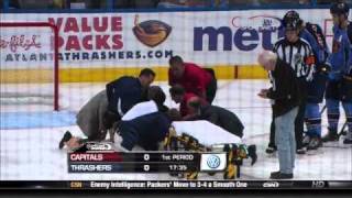 Goalie Ondrej Pavelec collapses in first 2 mins of NHL season [upl. by Eberto]