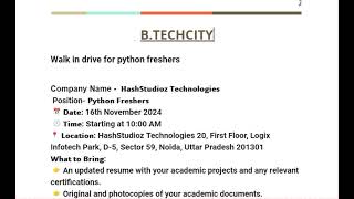 𝗛𝗮𝘀𝗵𝗦𝘁𝘂𝗱𝗶𝗼𝘇 𝗧𝗲𝗰𝗵𝗻𝗼𝗹𝗼𝗴𝗶𝗲𝘀 Walk in drive for python freshers 2024 [upl. by Itoyj]