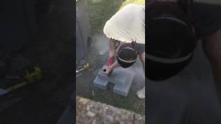 Cutting concrete block with a Milwaukee angle grinder and Avanti blade [upl. by Arlee]