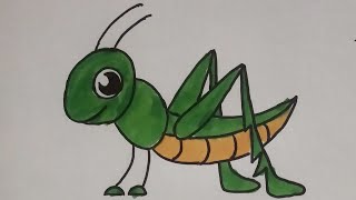 how to draw very easy grasshopper  insect drawing step by step drawing and colouring [upl. by Llednohs]