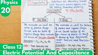 20 Dielectrics Polar and Non polar Dielectrics Electrostatic Potential and Capacitance Class12 [upl. by Aztinay831]