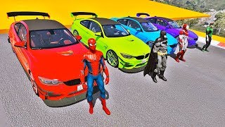 CARROS BMW M4 com HOMEM ARANHA e SUPER HERÓIS Desafio com Super Carros Esportivos  IR GAMES [upl. by Manvell281]