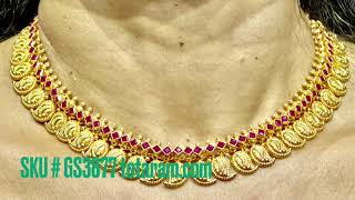 22K Gold Mango Necklace amp Earrings Set with Color Stones GS3877 Totarams Indian Temple Jewellery [upl. by Chevy]