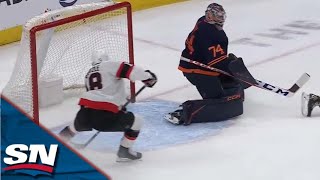 Senators Tim Stutzle Taps In Nice Feed From Dylan Gambrell For Shorthanded Goal vs Oilers [upl. by Aneehsyt]