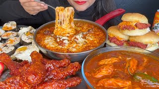 ASMR EATING SPICY NOODLESCHEESY NOODLESKOREAN FRIED CHICKENSPICY BURGERKIMBAPCHILLI MOMO [upl. by Apur]