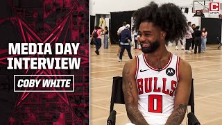 Coby White talks year six development chemistry with Bulls new pieces  Media Day 2024 [upl. by Mckee]