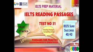 IELTS Reading Practice Test no 31  2024  Completing tables  Practice Passage [upl. by Rabaj]