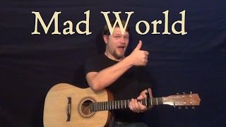 Mad World Tears for Fears Easy Guitar Strum Lesson  Em G D A  How to Play Mad World [upl. by Alvira12]