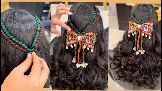 EASY and UNIQUE Thread and Less hairstyle  Navratri trending hairstyles 2024 for Garba night [upl. by Henricks]