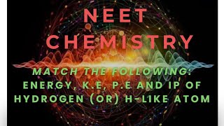 NEET Chemistry  Match the following Energy KE PE and IP of Hydrogen or Hlike atom [upl. by Noelc993]