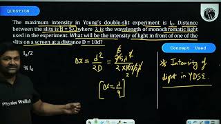 The maximum intensity in Youngs doubleslit experiment is \I0\ Distance between the slits i [upl. by Ragde581]