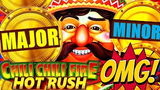 ★HUGE WIN★ MAJOR MINOR MINI CHILI CHILI FIRE HOT RUSH Slot Machine RED FEVER KONAMI GAMING [upl. by Goldshlag]