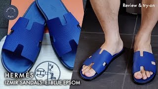 Hermès Izmir Mens Sandals in Electric Blue Epson Detailed review amp try on [upl. by Bell]