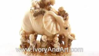 Mammoth Ivory Netsuke  13 Children Playing with Elephant [upl. by Ybbed]