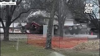 Shocking video captures train derail in Tennessee after crashing through truck  New York Post [upl. by Oliva672]