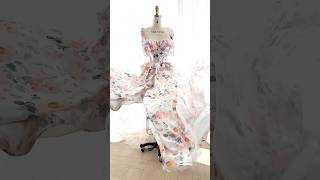 Making a corset floral print chiffon ruffled dress with slit dress sewing fashion prom bridal [upl. by Tirrej202]